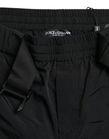 Dolce &amp; Gabbana Svarta Röda Leopardmönstrade Nylon Joggingbyxor