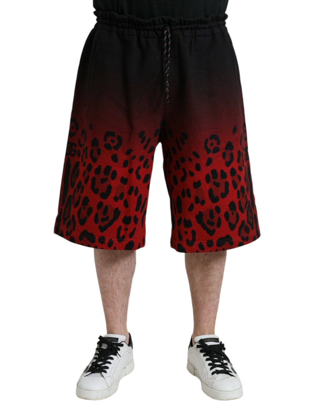 Röda leopardmönstrade bomullsbermudashorts