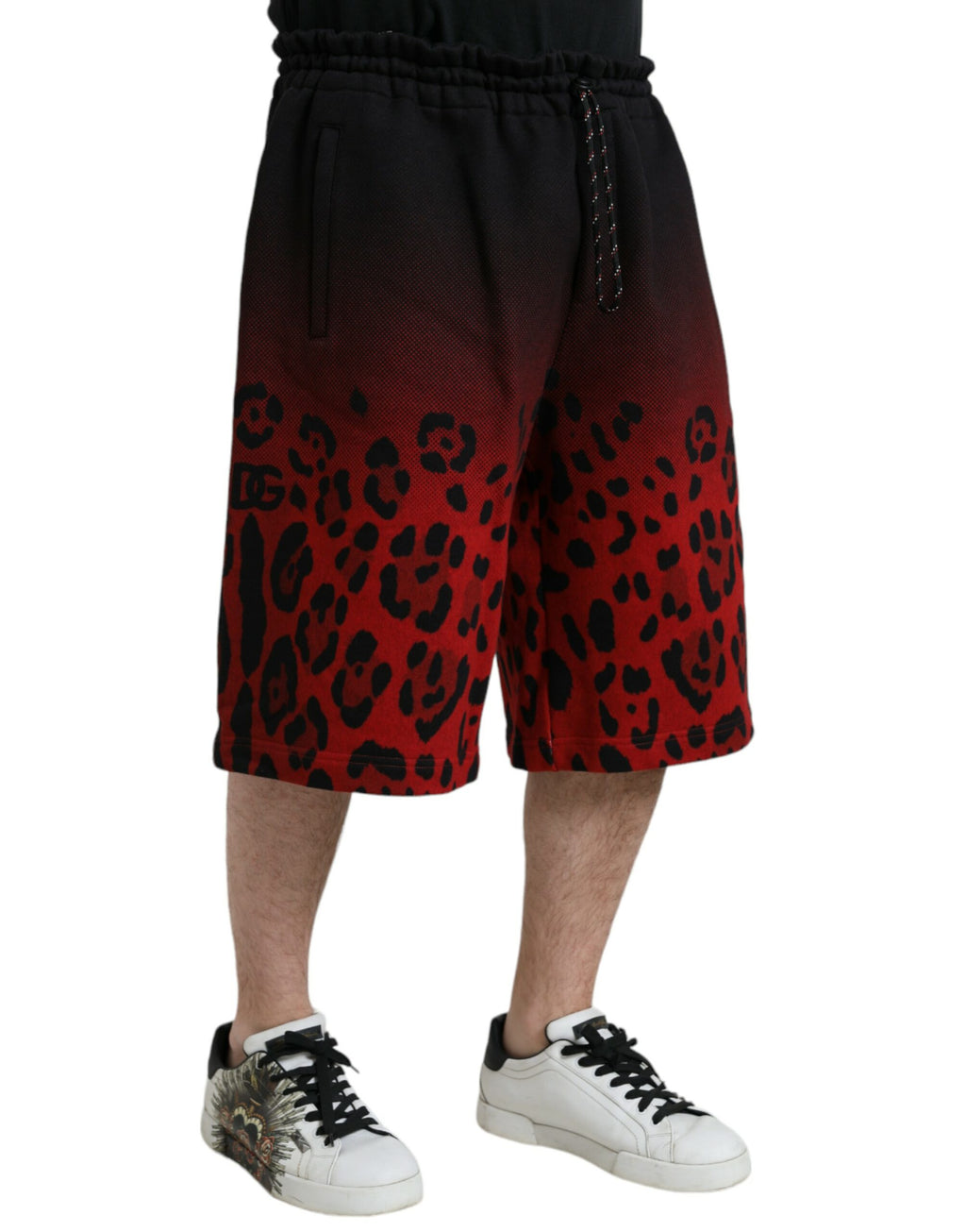 Röda leopardmönstrade bomullsbermudashorts