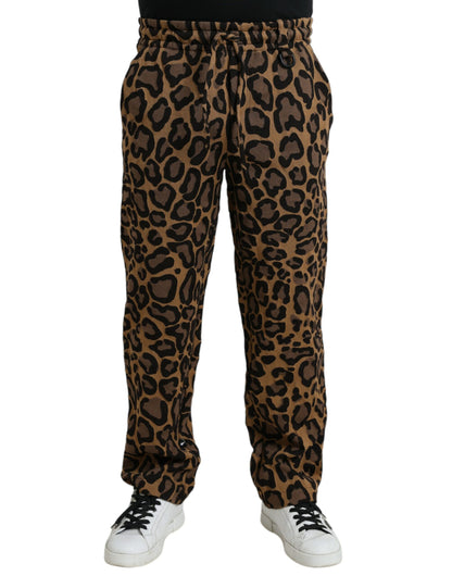 Dolce &amp; Gabbana Bruna Leopardmönstrade Joggingbyxor i Polyester