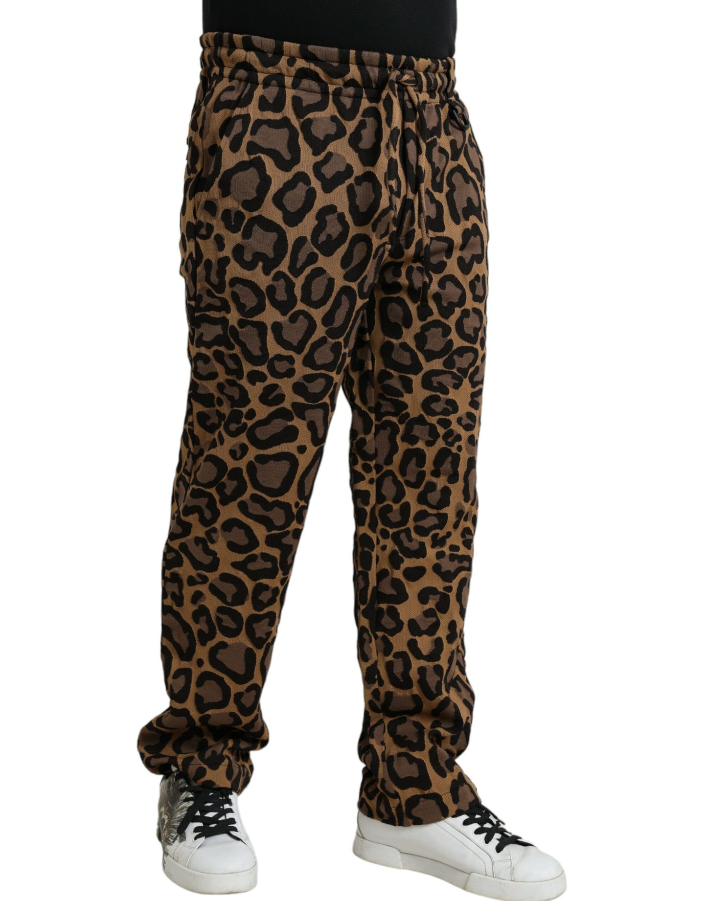 Dolce &amp; Gabbana Bruna Leopardmönstrade Joggingbyxor i Polyester
