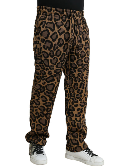 Dolce &amp; Gabbana Bruna Leopardmönstrade Joggingbyxor i Polyester