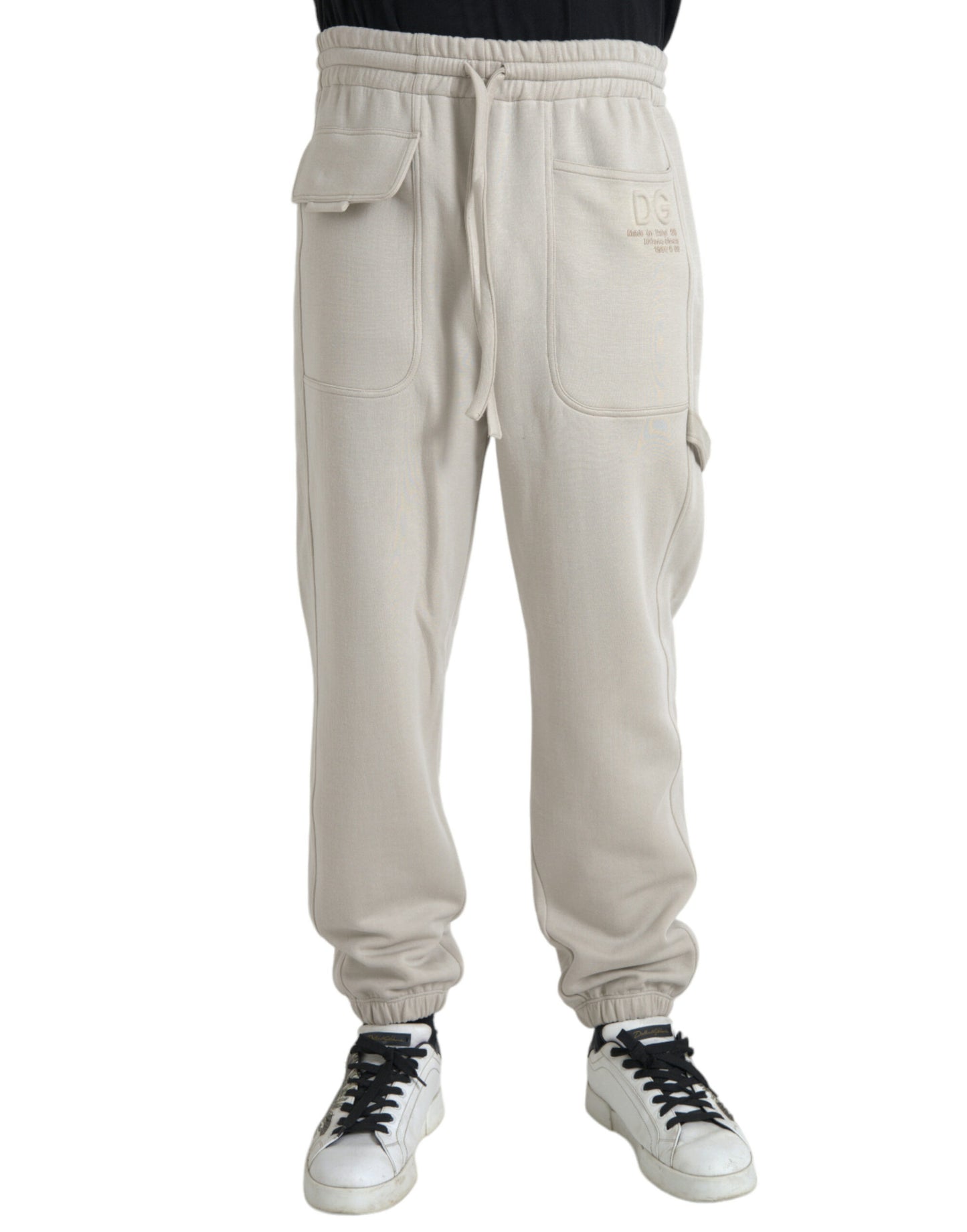 Dolce &amp; Gabbana Off White Viskos Cargo Jogger Träningsbyxor Byxor