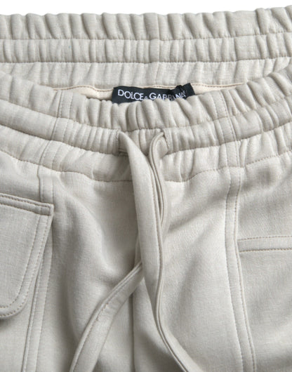 Dolce &amp; Gabbana Off White Viskos Cargo Jogger Träningsbyxor Byxor