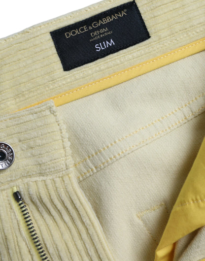 Dolce &amp; Gabbana Gula Manchesterjeans med Logotypplakett och Skinny Denim