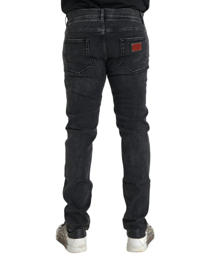Dolce &amp; Gabbana Grå Bomullsstretch Skinny Denim Jeans Med Logotyp