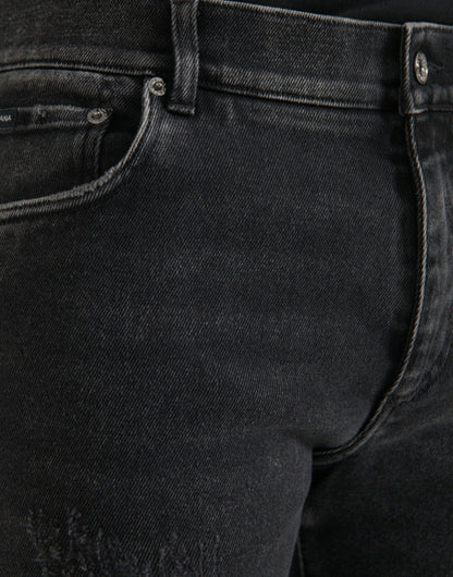 Dolce &amp; Gabbana Grå Bomullsstretch Skinny Denim Jeans Med Logotyp