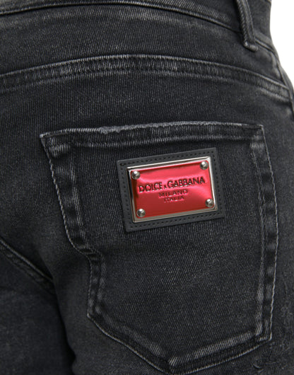 Dolce &amp; Gabbana Grå Bomullsstretch Skinny Denim Jeans Med Logotyp