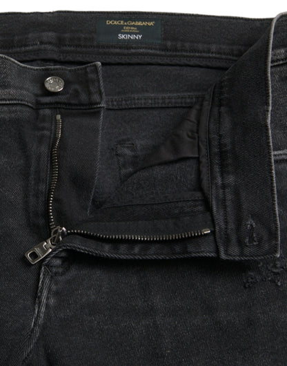 Dolce &amp; Gabbana Grå Bomullsstretch Skinny Denim Jeans Med Logotyp