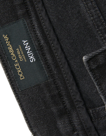 Dolce &amp; Gabbana Grå Bomullsstretch Skinny Denim Jeans Med Logotyp