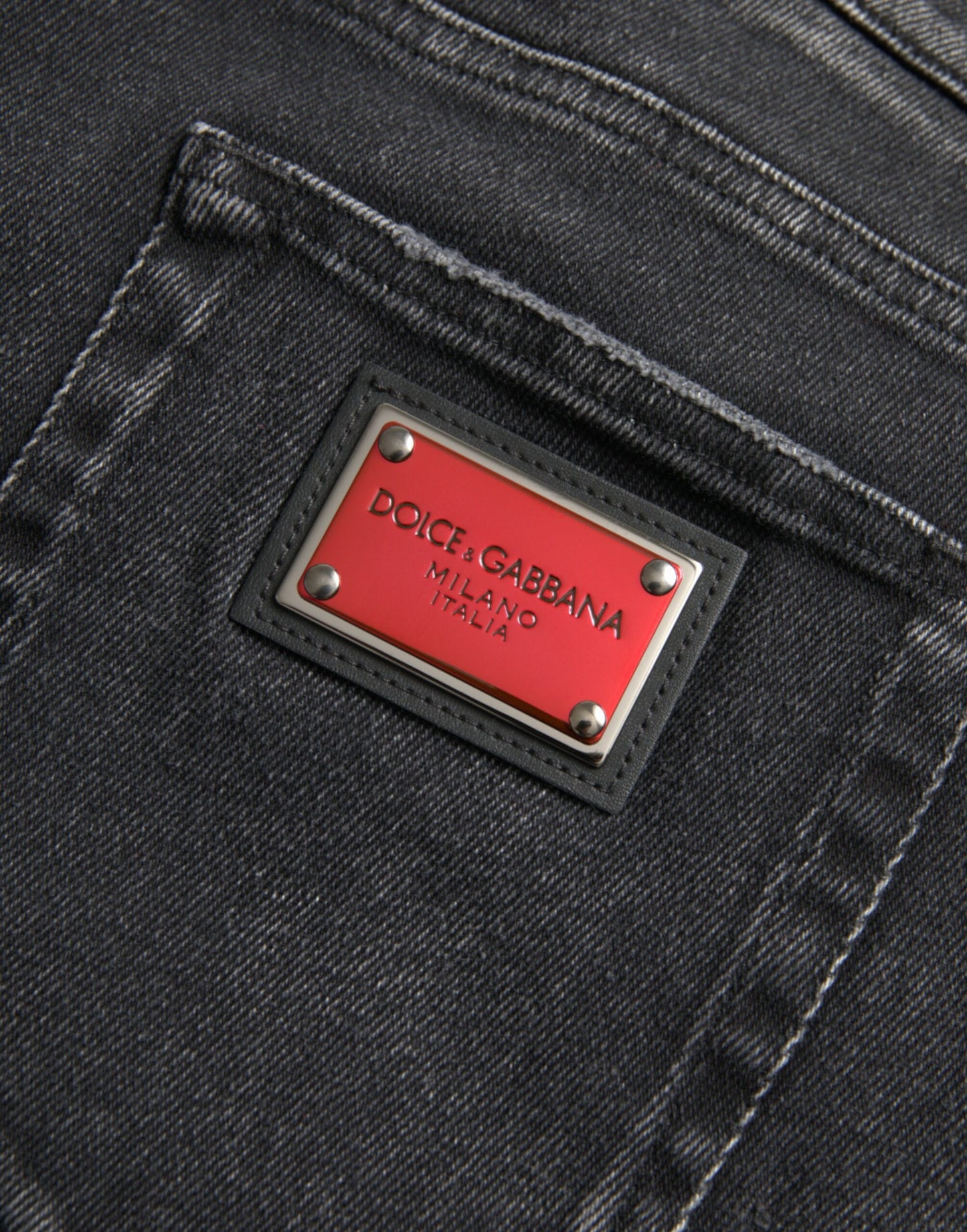 Dolce &amp; Gabbana Grå Bomullsstretch Skinny Denim Jeans Med Logotyp