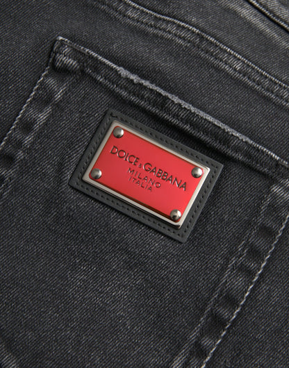 Dolce &amp; Gabbana Grå Bomullsstretch Skinny Denim Jeans Med Logotyp