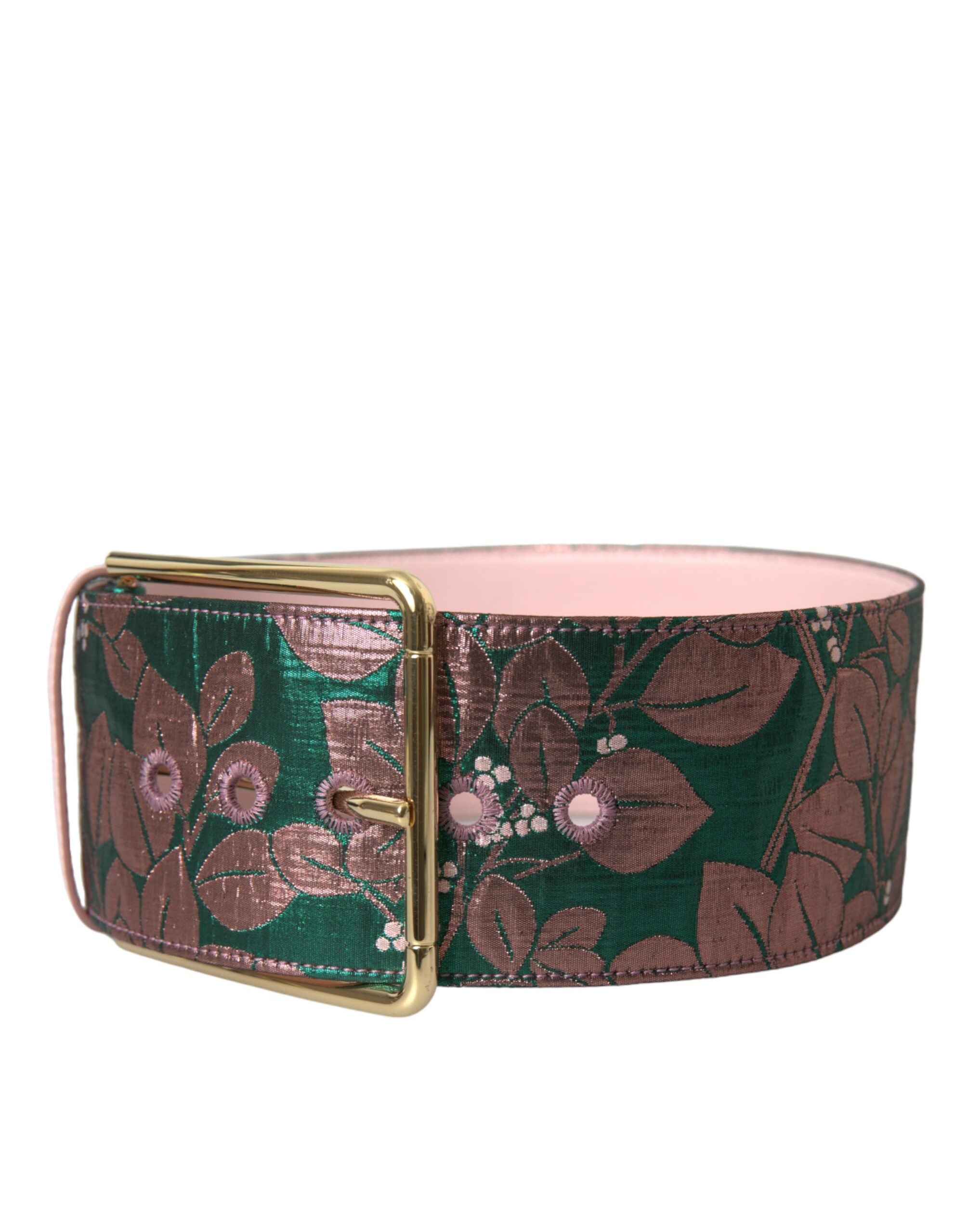 Flerfarget blomsterjacquard lurex belte med gullspenne
