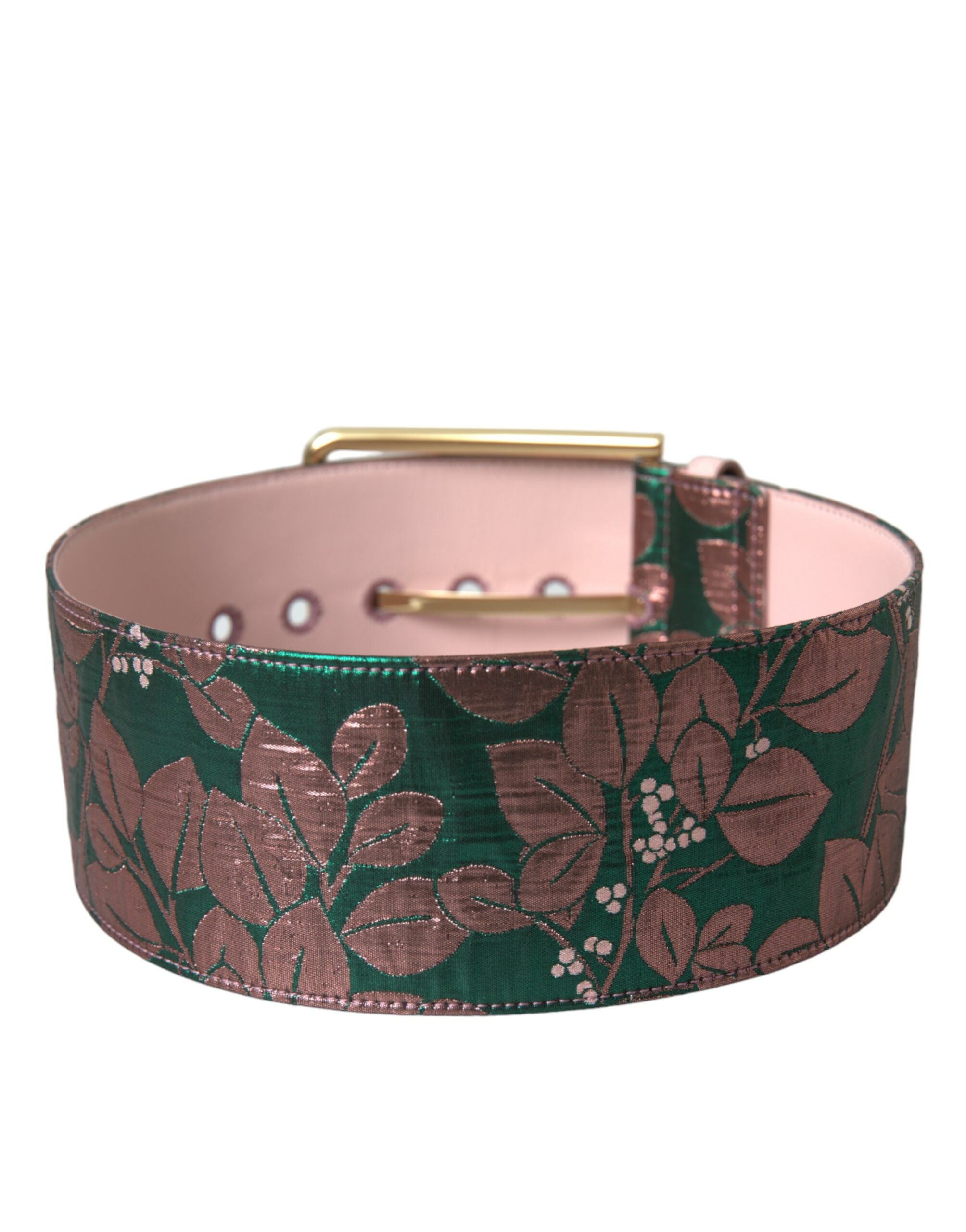 Flerfarget blomsterjacquard lurex belte med gullspenne