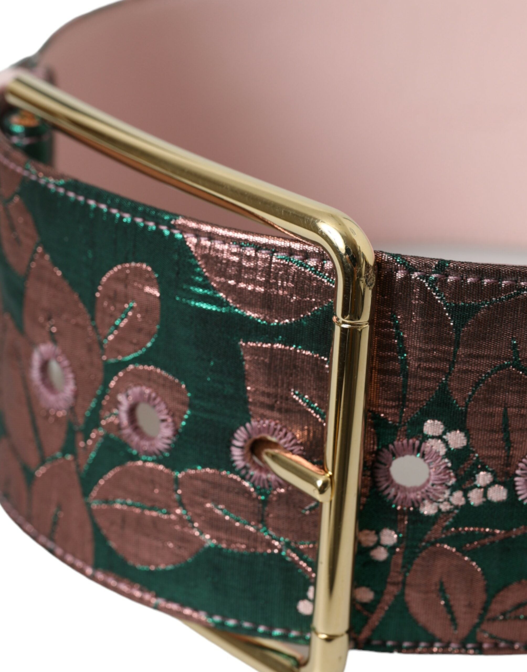 Flerfarget blomsterjacquard lurex belte med gullspenne