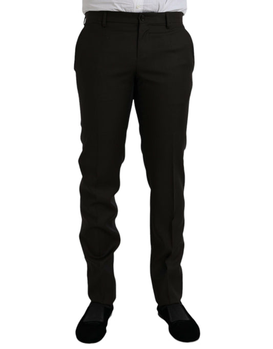 Dolce &amp; Gabbana Mörkbruna Ull Slim Fit Formella Byxor