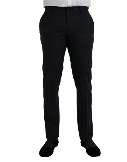 Dolce &amp; Gabbana Mörkblå Ull Slim Fit Formella Byxor
