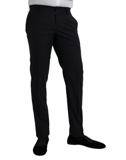 Dolce &amp; Gabbana Mörkblå Ull Slim Fit Formella Byxor