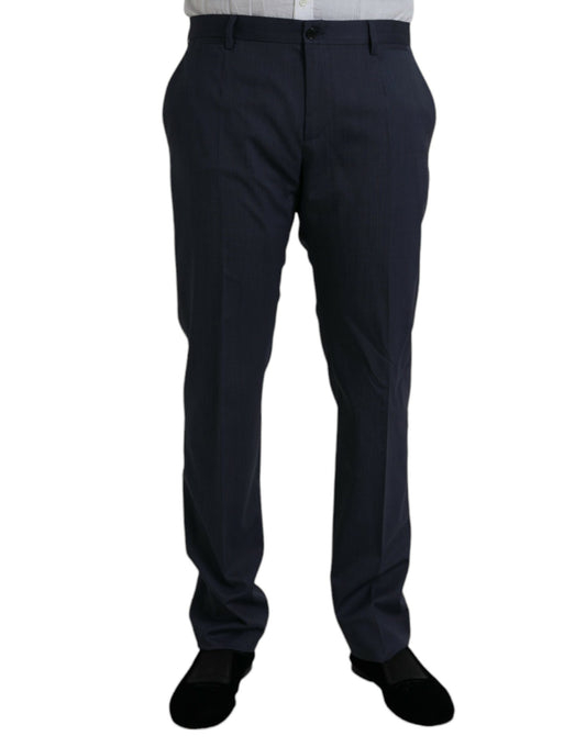 Dolce &amp; Gabbana Blå Ull Slim Fit Klänning Formella Byxor