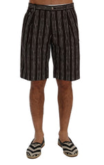 Dolce & Gabbana Bordeaux White Striped Hemp Casual Shorts