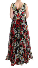 Dolce & Gabbana Multicolor Silk Floral Crystal Long Maxi Dress