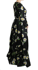 Dolce & Gabbana Multicolor Silk Sunflower Print Long Maxi Dress