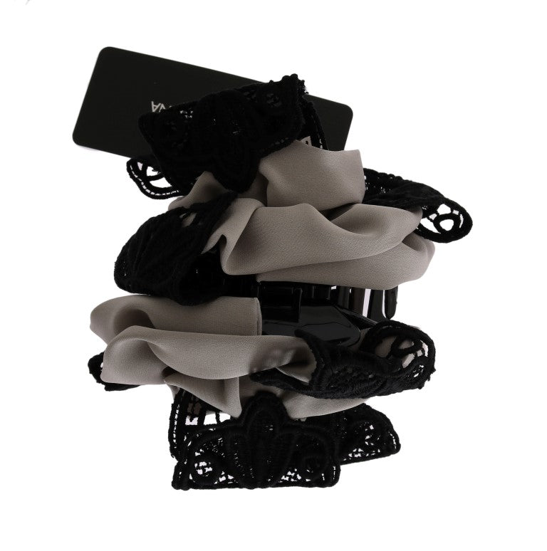 Dolce &amp; Gabbana Grå Siden Svart Spets Hårklo