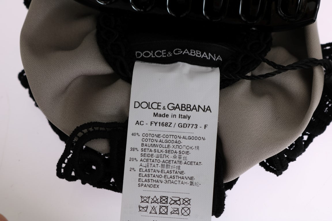 Dolce &amp; Gabbana Grå Siden Svart Spets Hårklo