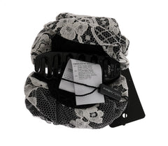 Dolce &amp; Gabbana Svartvit Blommig Spets Kristall Hårklo