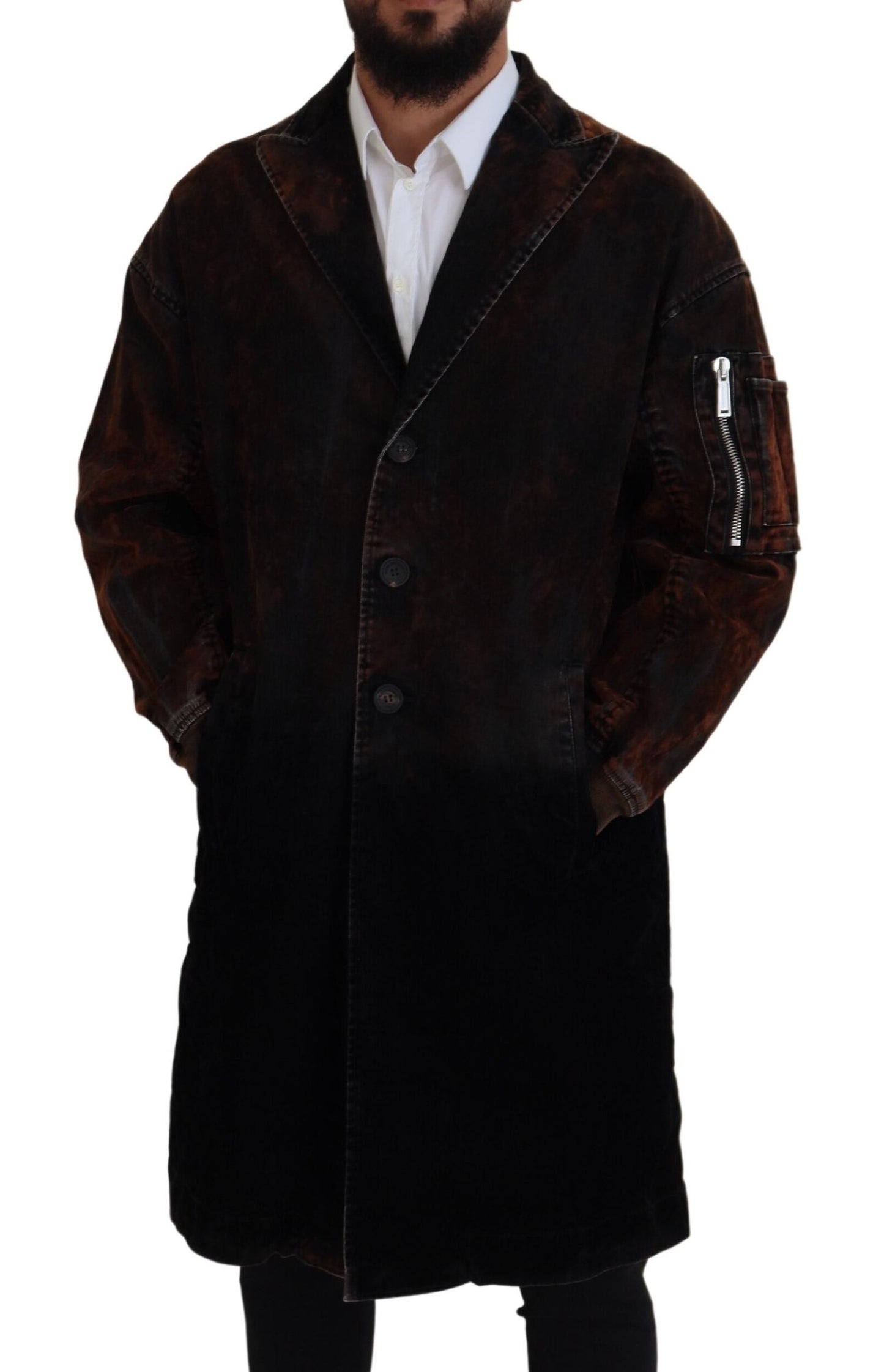 Dsquared² Brun Full Button Herr Lång Kappa Bomullsjacka