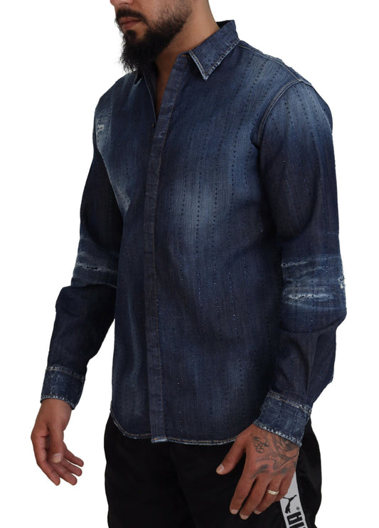 Dsquared² Blå Denimskjorta med Kristaller