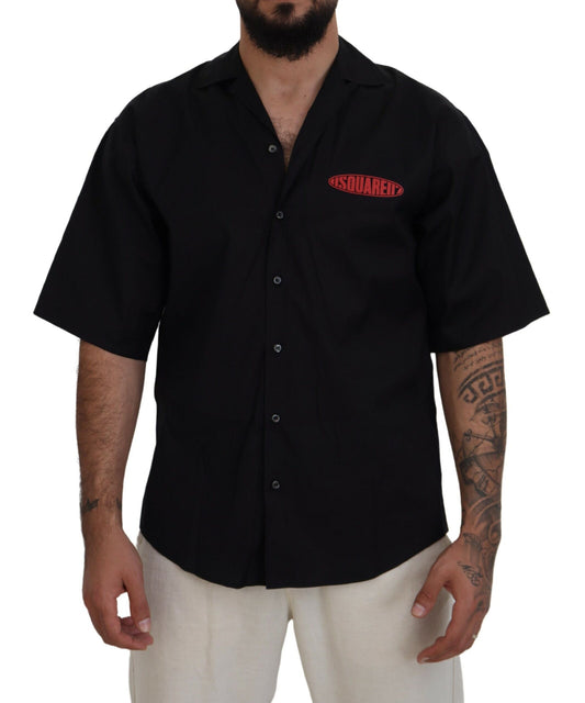 Dsquared² Svart bomullsskjorta med krage och logotyptryck, kortärmad