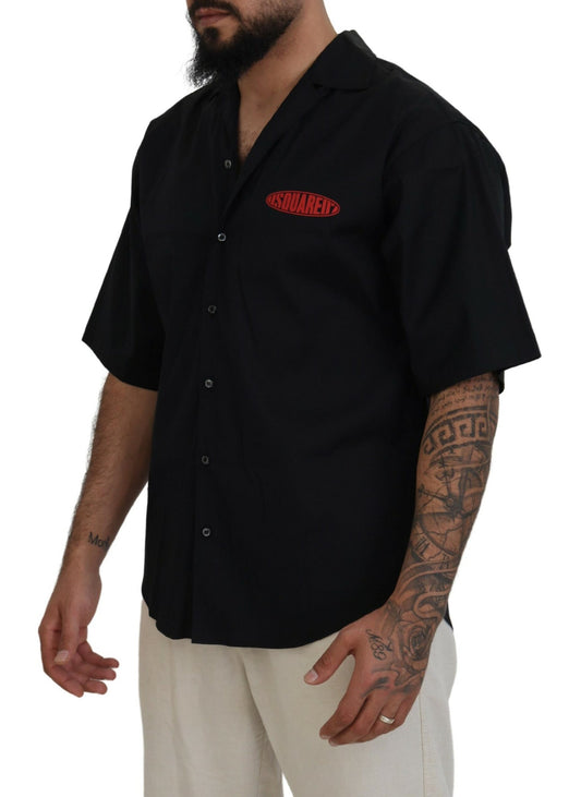 Dsquared² Svart bomullsskjorta med krage och logotyptryck, kortärmad