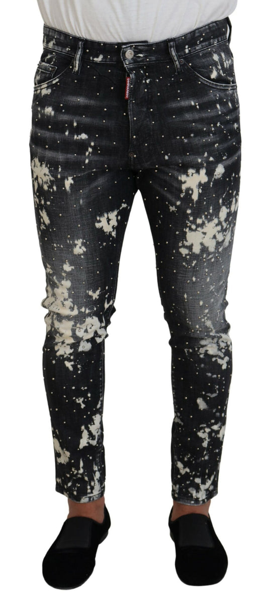 Dsquared² Gråtvättade Vita Splash Print Skinny Jeans
