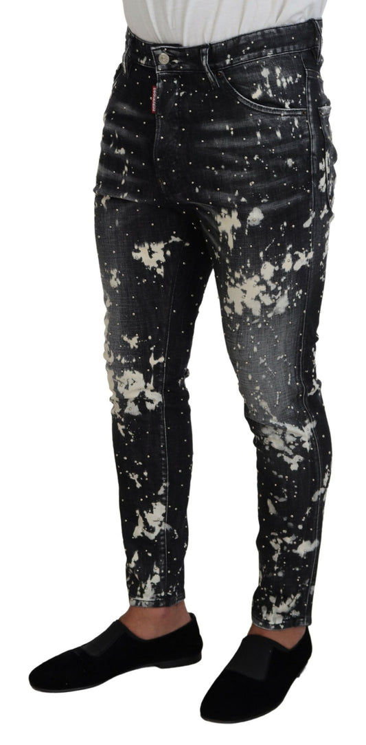 Dsquared² Gråtvättade Vita Splash Print Skinny Jeans