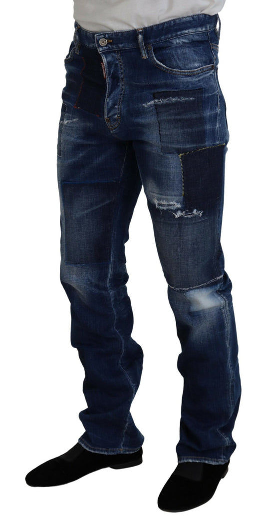 Dsquared² Blå Tvättade Patchwork Rak Passform Jeans