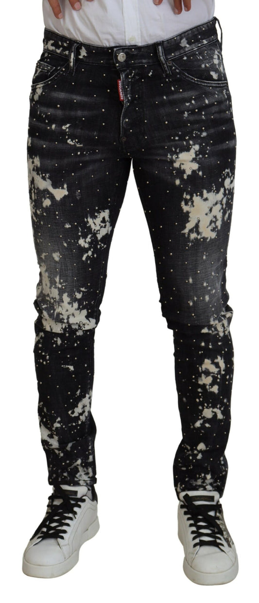 Dsquared² Svarta Tvättade Vita Färgstänk Casual Jeans