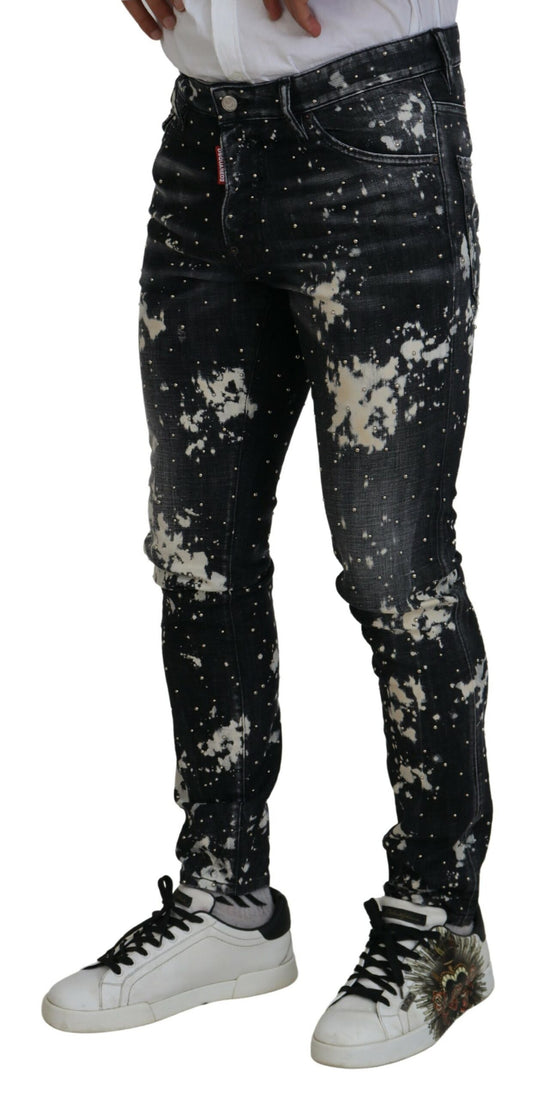 Dsquared² Svarta Tvättade Vita Färgstänk Casual Jeans
