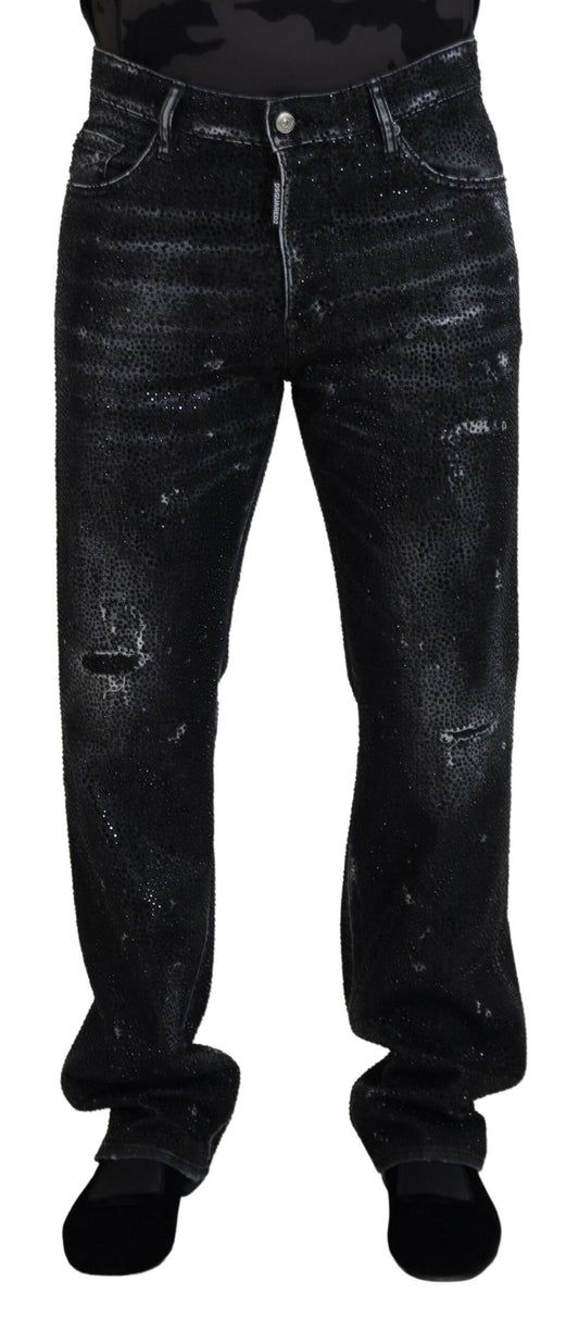 Dsquared² Svarta Kristallutsmyckade Trasiga Denimjeans