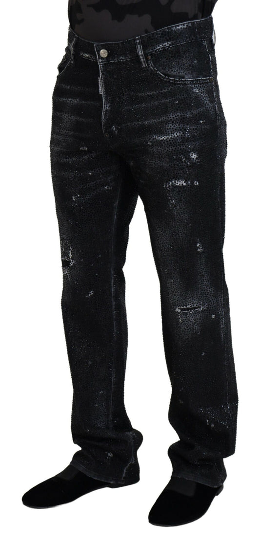 Dsquared² Svarta Kristallutsmyckade Trasiga Denimjeans