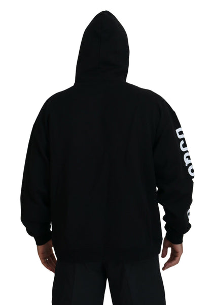 Dsquared² Svart Huvtröja med Hel Dragkedja och Mönstrade Ärmar