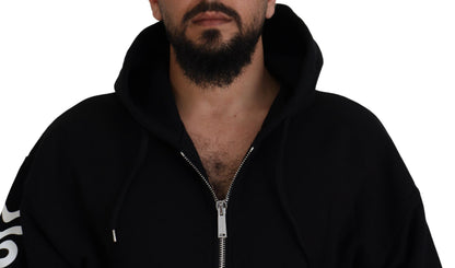 Dsquared² Svart Huvtröja med Hel Dragkedja och Mönstrade Ärmar