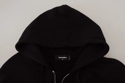 Dsquared² Svart Huvtröja med Hel Dragkedja och Mönstrade Ärmar