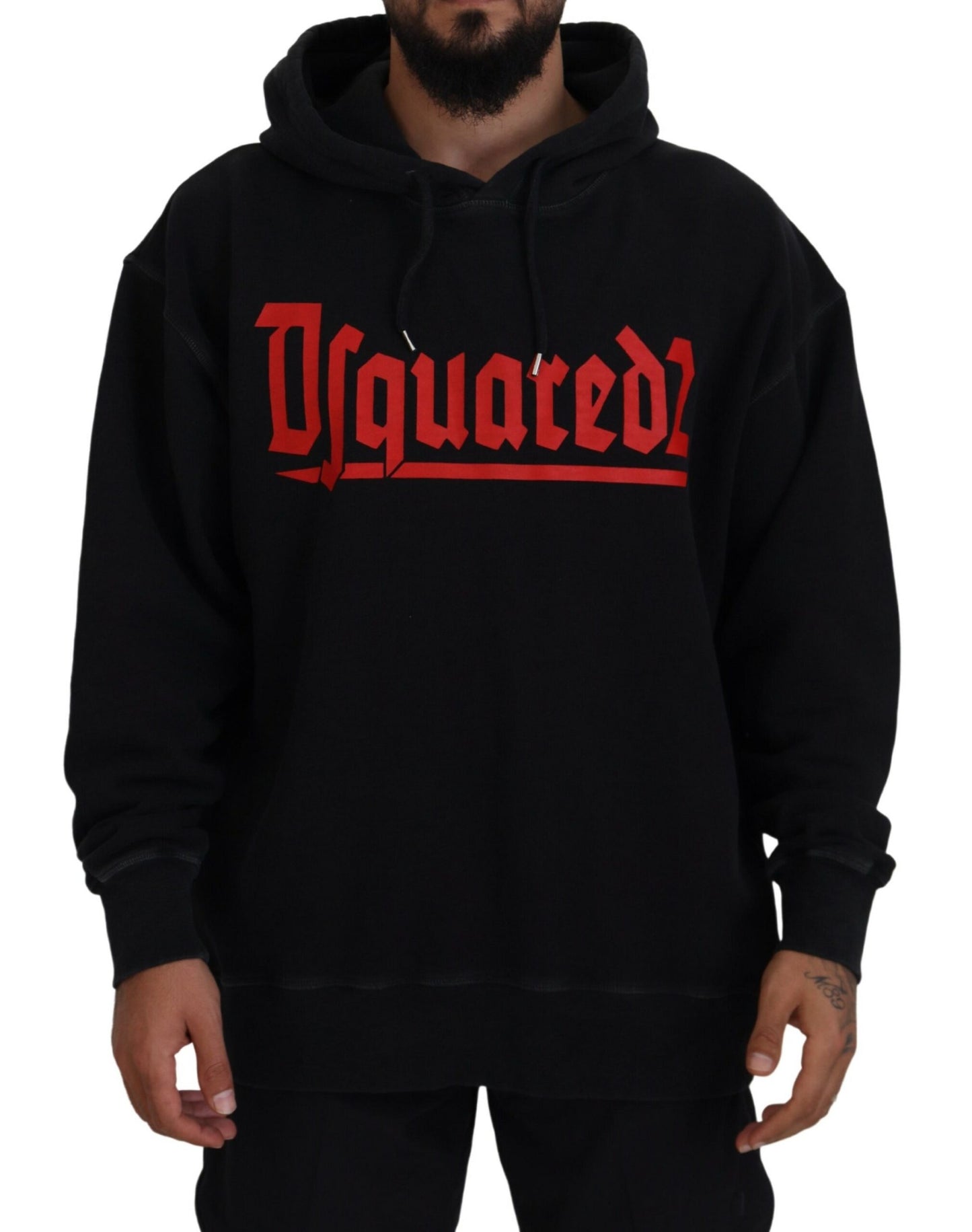 Dsquared² Svart bomullströja med huva och tryck för män
