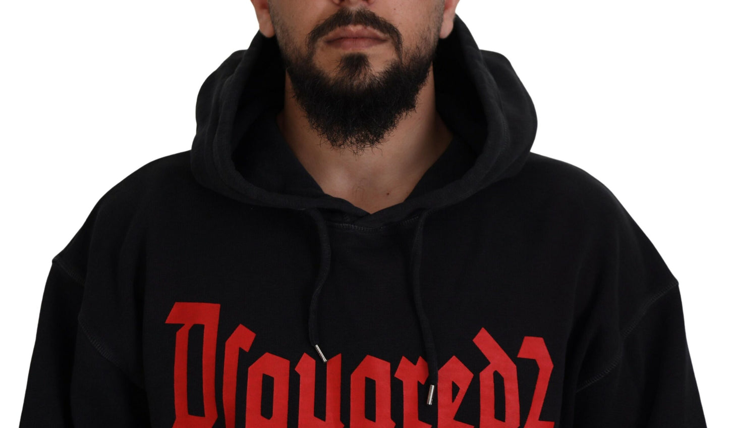 Dsquared² Svart bomullströja med huva och tryck för män