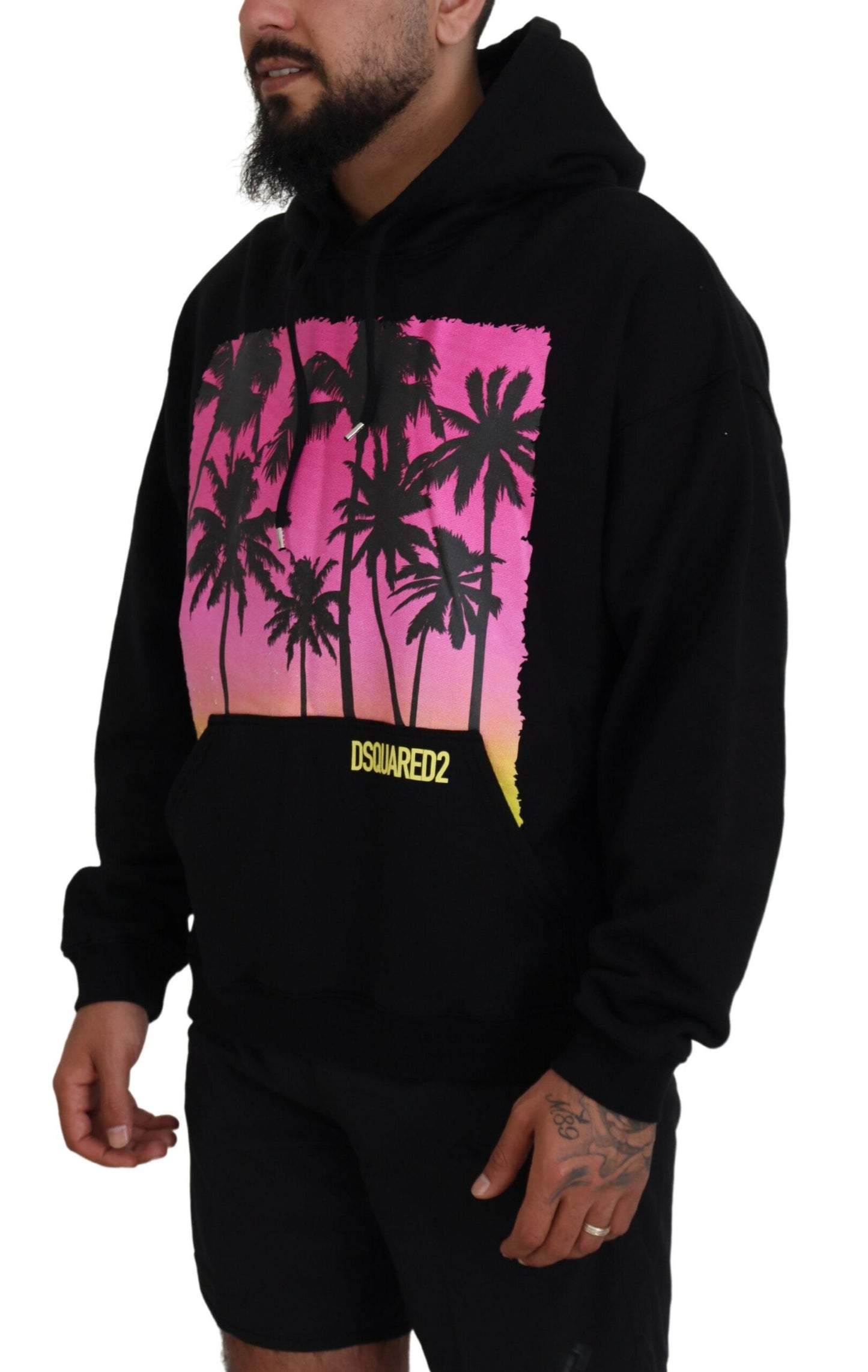 Dsquared² Svart bomullströja med huva och tryck för män