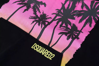 Dsquared² Svart bomullströja med huva och tryck för män