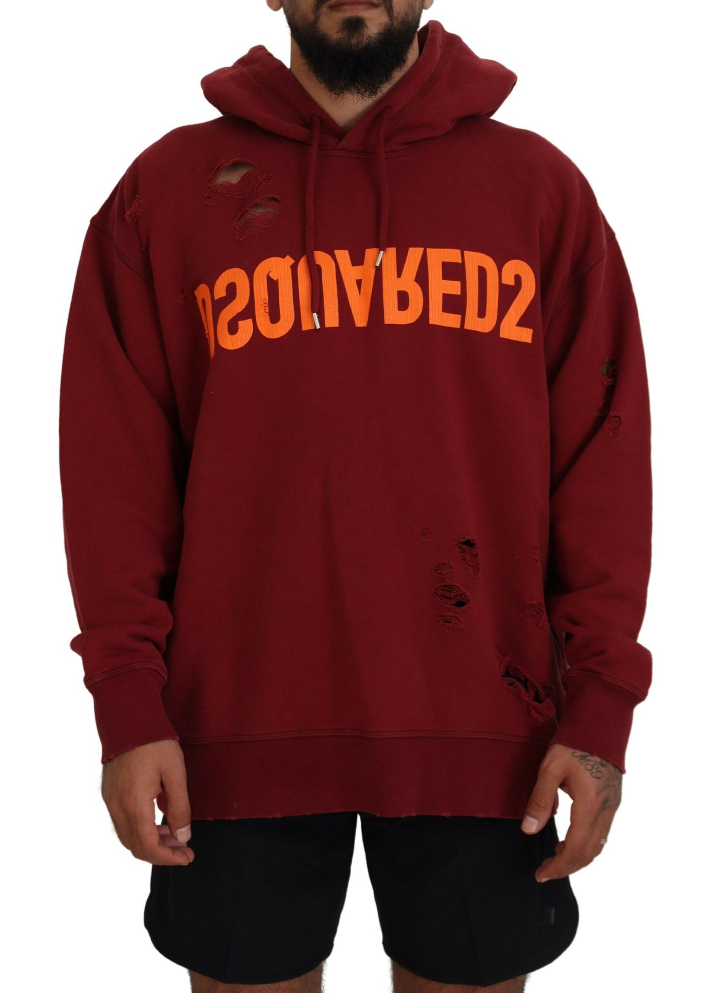 Dsquared² Rödbrun Bomulls-Tröja med Huva och Mönster