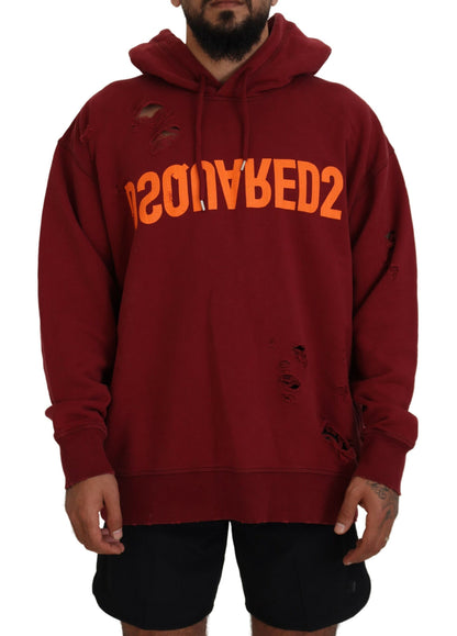 Dsquared² Rödbrun Bomulls-Tröja med Huva och Mönster