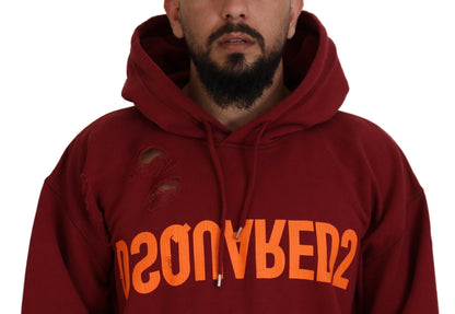 Dsquared² Rödbrun Bomulls-Tröja med Huva och Mönster